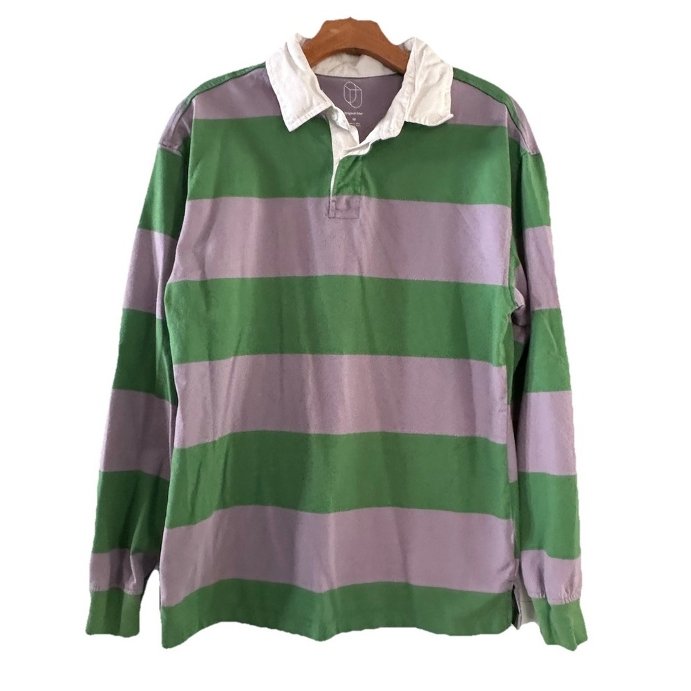 Original Use Men's Rugby‎ Shirt Long Sleeve Medium  Green and Lavender Preppy